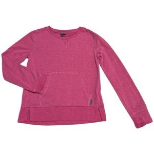 Girls Eddie Bauer, long sleeve sweater, S 7/8, pink. Front pockets. Thumbhole.